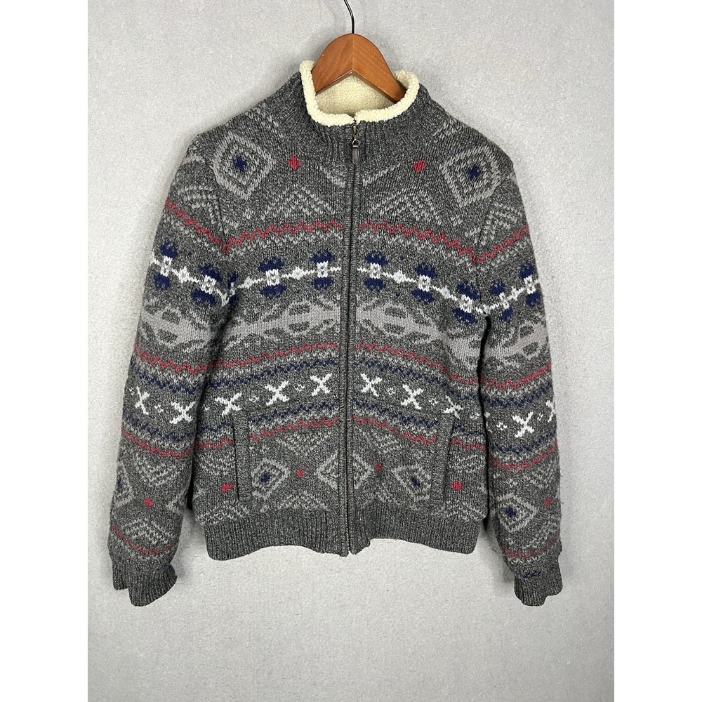 Vintage LL Bean Lambswool Sherpa Lined Sweater Jacket Mens Size S - Picture 6 of 8